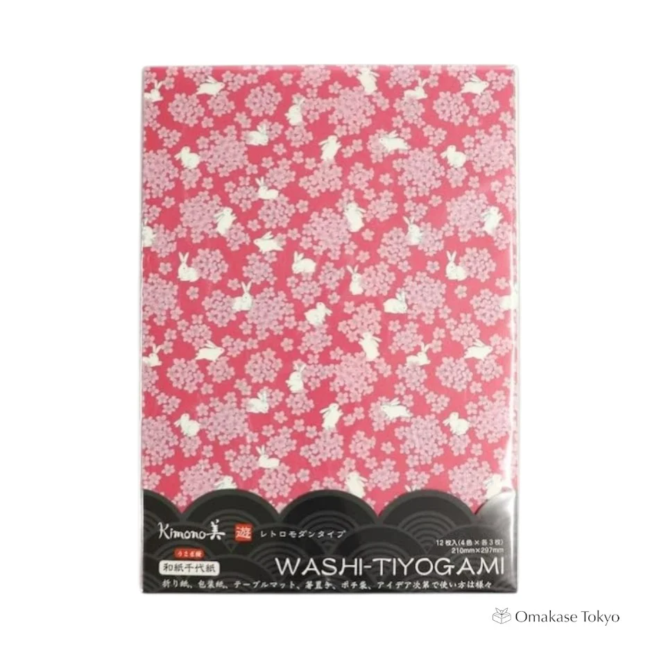 Japanese Washi Chiyogami Rabbit Cherry Blossom - Image 3