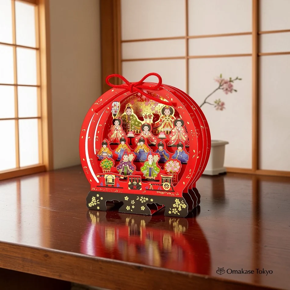 Sanrio Hinamatsuri Round Shelf Hina Doll Display Greeting Card