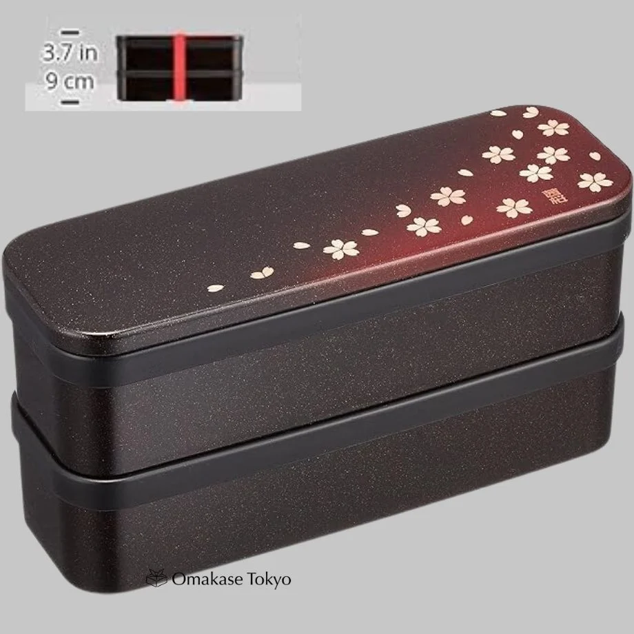 Tatsumiya Akane Sakura Slim Two-Tier Bento Box in Red - Image 3